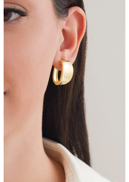 Gümüş Altın Gold Kaplama Içe Hafif Bombeli Oval Sade Düz Modern Küpe fiyatları