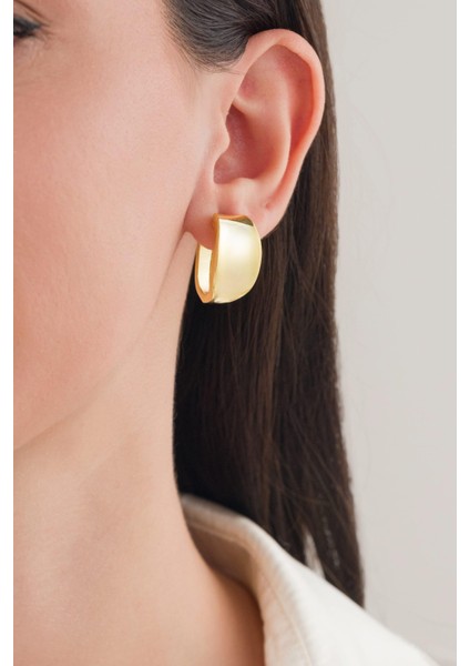 Gümüş Altın Gold Kaplama Içe Hafif Bombeli Oval Sade Düz Modern Küpe modelleri