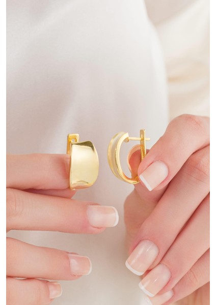 Gümüş Altın Gold Kaplama Içe Hafif Bombeli Oval Sade Düz Modern Küpe fırsatları