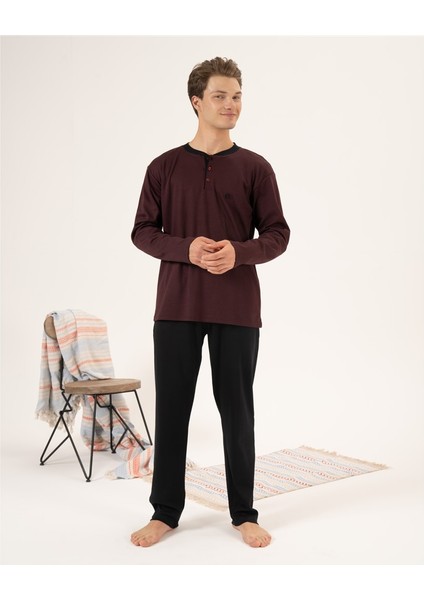 %100 Pamuk Interlok Uzun Kol Erkek Pijama Takım