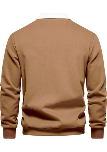 Erkek Retro Renk Bloklu Pamuklu Gömlek Yaka Sweatshirt fiyatları