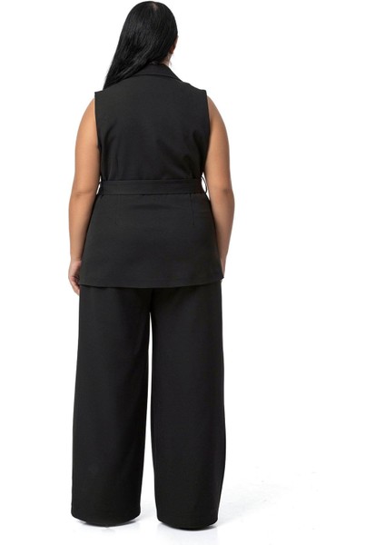 Büyük Beden Kruvaze Yelek Pantolon Siyah Ikili Takım modelleri