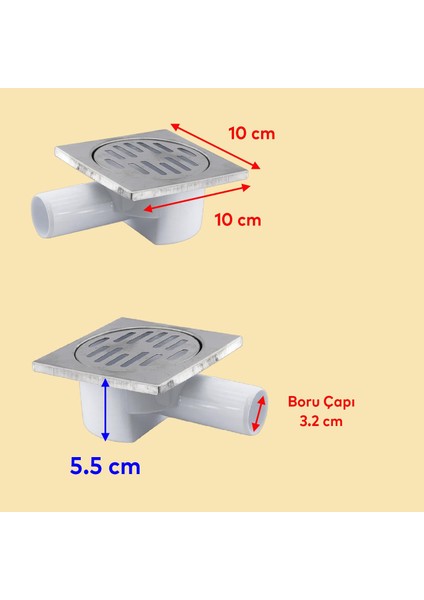 Yer Süzgeci Banyo Izgara Lavabo Pis Su Gideri Kapak Kapağı Yandan Çıkışlı Sifon Metal Plastik 32 mm