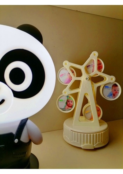 LED Panda ve Kurmalı Müzikli Resimli Dönme Dolap Gec Lambası Hediye Kutusu