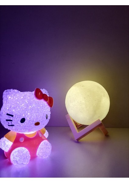 3'lü Set- Kelebek Kolye - Hello Kitty - 3D LED Küre Gece Lambası Bujiteri Hediye Sepeti