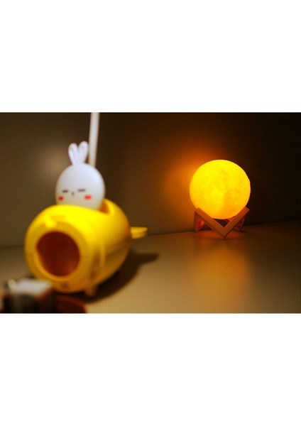Tepe Lambalı Kalem Traşlı Sarı Uçak Masa Lambası ile 3 D LED Küre Sarı Gece Lambası