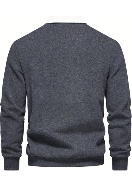 Erkek Retro Renk Bloklu Pamuklu Gömlek Yaka Sweatshirt fiyatları