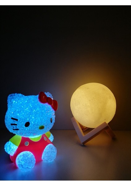 3'lü Set- Kelebek Kolye - Hello Kitty - 3D LED Küre Gece Lambası Bujiteri Hediye Sepeti