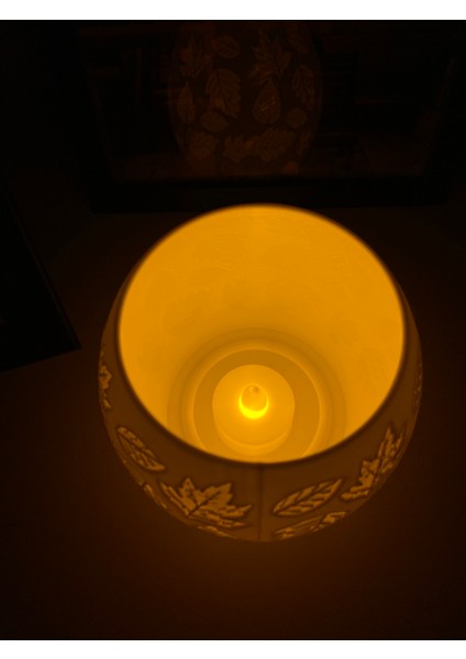 Root Made Yaprak Desenli Tealight Mumluk Oval Vazo Dekoratif Obje Sonbahar Dekorlu Kitaplık Sehpa Konsol Süsü