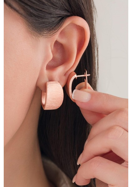 Gümüş Rose Mat Oval Sade Düz Modern Küpe