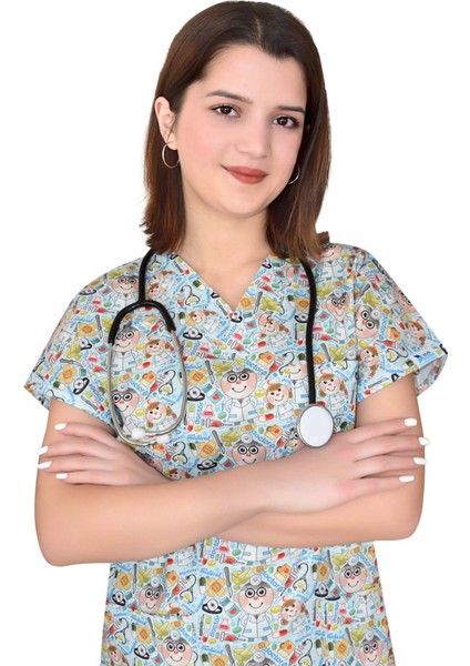Doktor Desenli Pamuklu Master Likra Tek Üst Forma