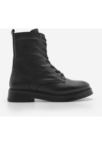 Kadın Hakiki Deri Postal Bot Bağcıklı Fermuarlı Kafle Siyah modelleri