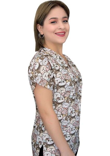 Kahverengi Ayıcık Desenli Pamuklu Master Likra Tek Üst Forma fırsatları
