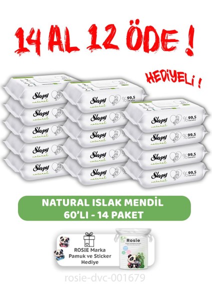 14 Al 12 Öde Natural Yenidoğan Islak Bebek Havlusu 60'lı ve Rosie