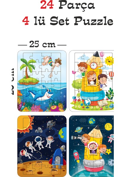 24 Parça Ahşap Eğitici Yapboz Puzzle Seti (Set 5)