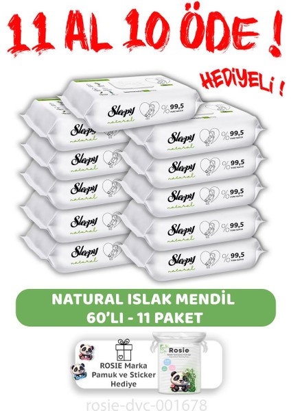 11 Al 10 Öde Natural Yenidoğan Islak Bebek Havlusu 60'lı ve Rosie