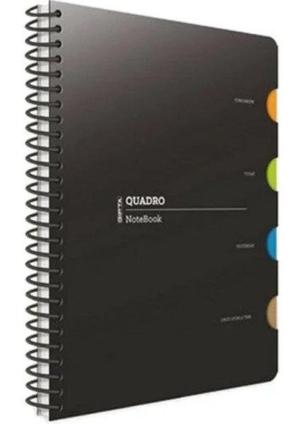Gıpta Quadro A4 150 Yaprak Çizgili 4 Seperatörlü Spiralli Plastik Kapaklı Defter