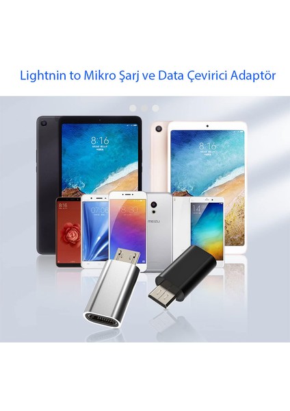 Lightnin 8 pin dişi to mikro usb erkek çevirici şarj adaptörü