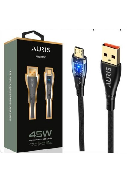 45W USB Micro Şefaf Işıklı Şarj ve Data Kablosu