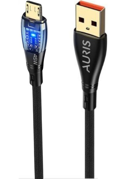 45W USB Micro Şefaf Işıklı Şarj ve Data Kablosu