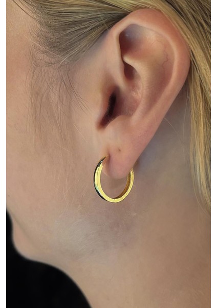 14 Ayar Altın Bombeli Kenar Köşeli Halka Küpe Büyük