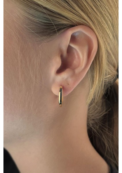 14 Ayar Altın Bombeli Kenar Köşeli Halka Küpe Büyük fiyatları