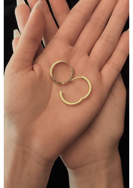 14 Ayar Altın Bombeli Kenar Köşeli Halka Küpe Büyük modelleri