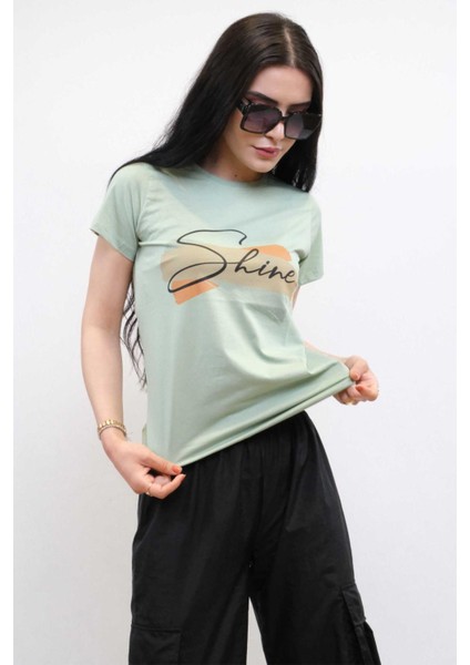 Shine Baskılı Tshirt Mint Mint