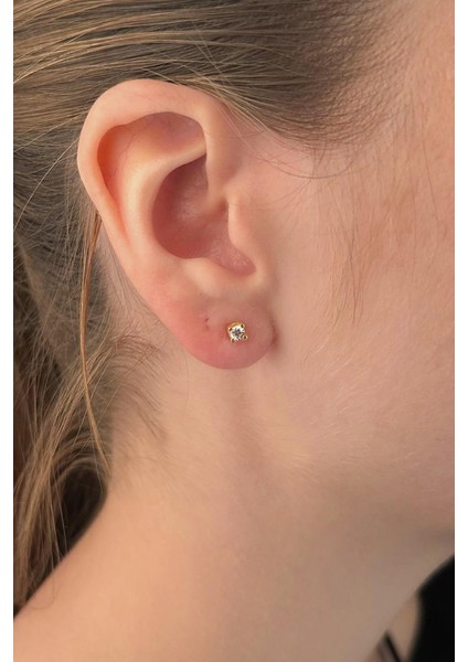 14 Ayar Altın Tek Taş Küpe 2