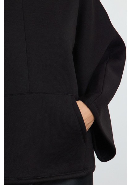 Kadın Moda Şık Bol Kapüşonlu Yarasa Kol Uzun Yarasa Kol Overize Geniş Kalıp Örme Sweatshirt