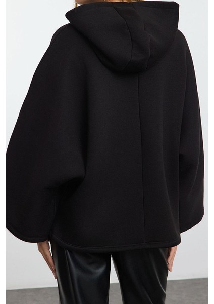 Kadın Moda Şık Bol Kapüşonlu Yarasa Kol Uzun Yarasa Kol Overize Geniş Kalıp Örme Sweatshirt