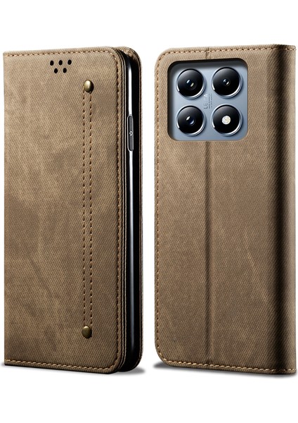 Xiaomi 14T Pro Kot Kumaş Dokusu Çizilmez Deri Standlı Telefon Kapağı (Yurt Dışından)