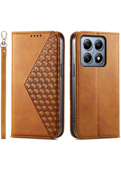 Xiaomi 14T Pro Cüzdanlı Buzağı Dokulu Pu Deri Telefon Kılıfı (Yurt Dışından)