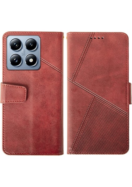 Xiaomi 14T Pro Deri Cüzdan Telefon Kapağı Standı Buzağı Dokusu (Yurt Dışından)