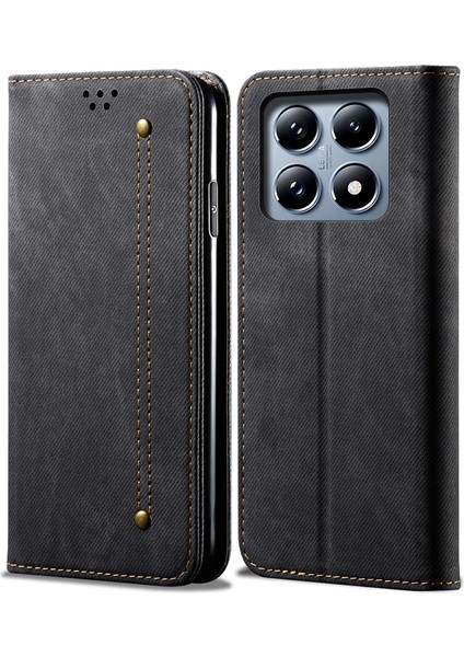 Xiaomi 14T Kot Kumaş Dokusu Çizilmez Deri Standlı Telefon Kapağı (Yurt Dışından)