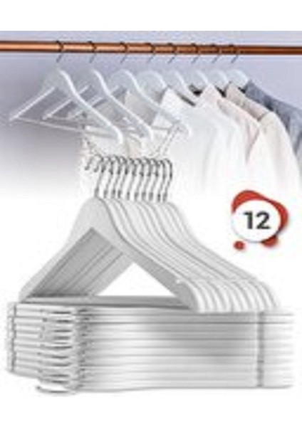 12 Adet Beyaz Ahşap Görünümlü Askı 1.sınıf Askı Kıyafet Elbise Askısı Etek Pantalon Askısı modelleri