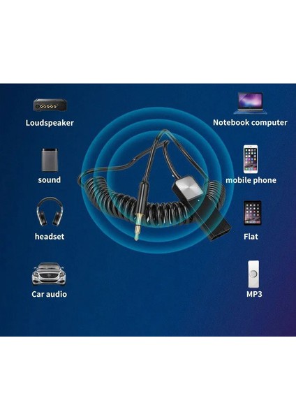 Aux Bluetooth Alıcısı Verici Kablosuz Bt Aux Adaptörü spiral kablolu