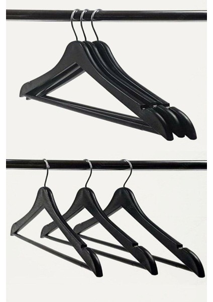 24 Adet Ahşap Görünümlü Plastik Kıyafet ve Elbise Askısı Siyah fiyatları