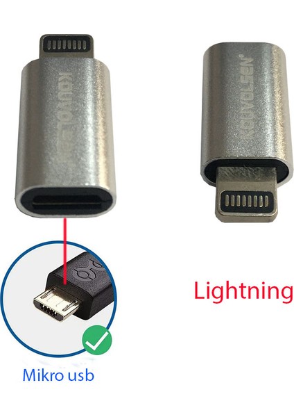 Mikro usb erkek to Lightning erkek çevirici şarj adaptörü