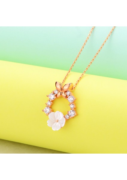 925 Ayar Gümüş Rose Sedefli Manolya Çiçeği Kolye