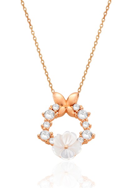 925 Ayar Gümüş Rose Sedefli Manolya Çiçeği Kolye fiyatları