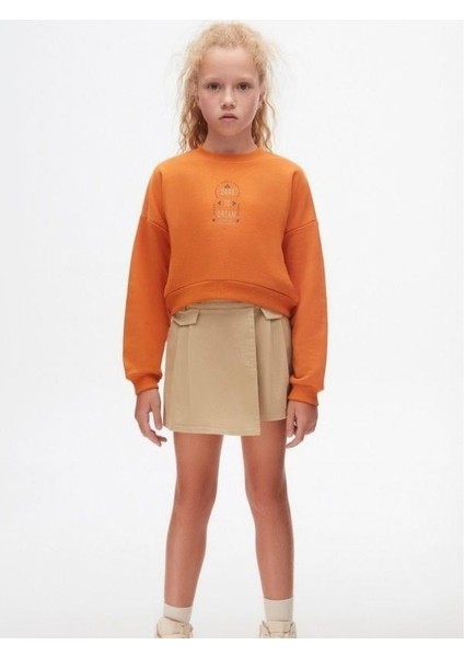 Kız Çocuk Pamuklu Iki Iplik Crop Sweatshirt