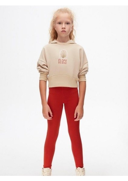 Kız Çocuk Pamuklu Orta Kalınlık Kapüşonlu Crop Sweatshirt