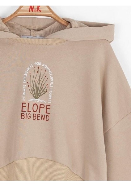Kız Çocuk Pamuklu Orta Kalınlık Kapüşonlu Crop Sweatshirt