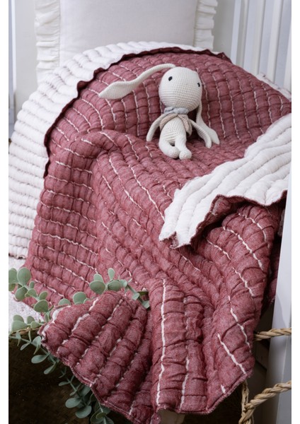 Bebek Battaniyesi - 100*120 cm Dolgulu Bebek Battaniyesi - Pamuk - Natural