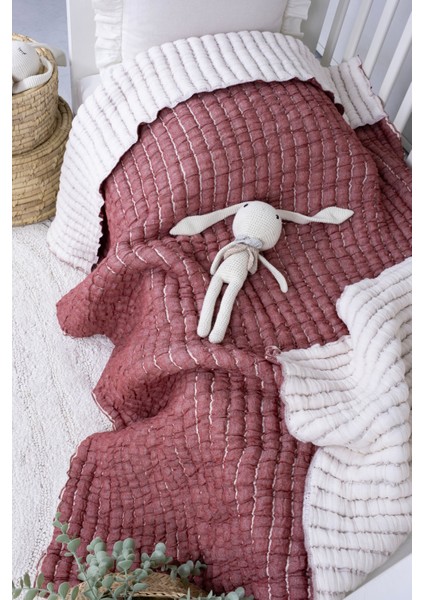 Bebek Battaniyesi - 100*120 cm Dolgulu Bebek Battaniyesi - Pamuk - Natural fırsatları