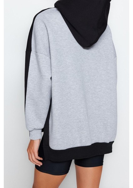 Tarz Oversize Kapüşonlu Düşük Kol Uzun Geniş Kalıp Içi Polarlı Örme Spor Sweatshirt indirimleri