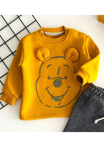 Neşeli Bebekler Winnie The Pooh Nakışlı Şardonlu Üç Ip Polar Takım Hardal fiyatları