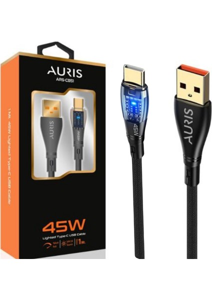 45W USB Type-C Şefaf Işıklı Şarj ve Data Kablosu