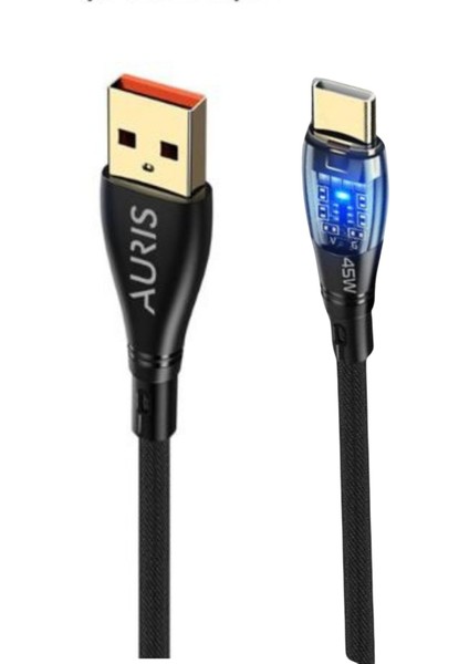 45W USB Type-C Şefaf Işıklı Şarj ve Data Kablosu